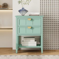 2 Drawer Side Table, American Style, End Table, Suitable For Bedroom, Living Room, Study - Light Green