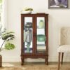 Curio Cabinet Lighted Curio Diapaly Cabinet With Adjustable Shelves And Mirrored Back Panel, Tempered Glass Doors (3 Tier), (E26 Light Bulb Not Included) - Walnut - Image 3