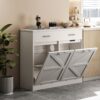 Modern Wooden Freestanding Trash Cabinet With Quick Installation And Deodorising Function - White - Image 5
