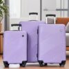 3 Piece Luggage Sets Lightweight Suitcase With Two Hooks, Spinner Wheels, (20/24/28) - Light Purple - Image 2