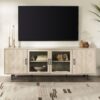 Modern Scandinavian 4 Door Herringbone 70" TV Stand For TVs Up To 80" - Dark Walnut - Image 3