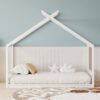 Full Size Montessori Style House Bed For Kids, Floor Bed Frame With Headboard And Footboard, Fence Bed For Girls, Boys, Slat Not Included - White - Image 4