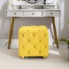 Modern Velvet Upholstered Ottoman, Exquisite Small End Table, Soft Foot Stool, Dressing Makeup Chair, Comfortable Seat For Living Room, Bedroom, Entrance - Yellow - Image 5