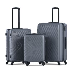 3 Piece Luggage Sets Lightweight Suitcase With Two Hooks, Spinner Wheels, Tsa Lock, (20/24/28) - Gray
