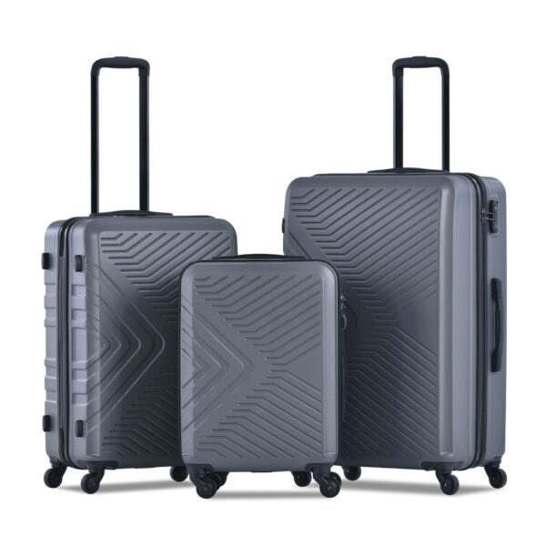 3 Piece Luggage Sets Lightweight Suitcase With Two Hooks, Spinner Wheels, Tsa Lock, (20/24/28) - Gray