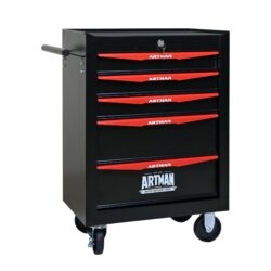 Rolling Metal Tool Chest With 5 Drawers, 20" Steel Storage Cabinet With Ball Bearing Slides - Black / Red