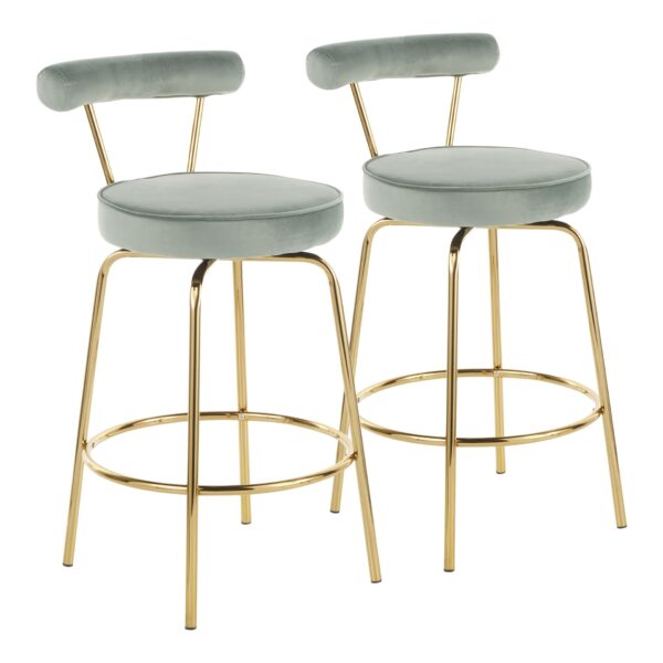 Rhonda - Glam Counter Stool (Set of 2) - Gold / Sage Green