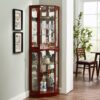 6 Shelf Corner Curio Display Cabinet With Lights, Mirrors And Adjustable Shelves (E26 Light Bulb Not Included) - Cherry - Image 3