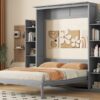 Queen Size Murphy Wall Bed With Shelves And LED Lights - Gray - Image 17