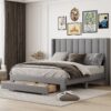 Queen Size Platform Contemporary Upholstered Bed With Storage Drawer - Gray - Image 15