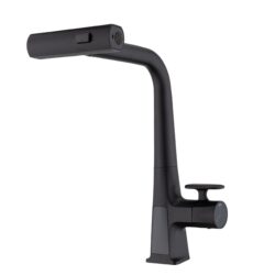 Modern Waterfall Kitchen Faucet With Temperature Display And Pull Down Sprayer, Zinc Construction - Matte Black