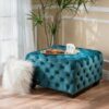 Unwind Upholstered Square Ottoman With Button Tufted Diamond Stitch - Teal - Image 2