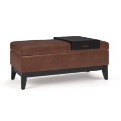 Oregon - Storage Ottoman Bench With Tray - Distressed Saddle Brown