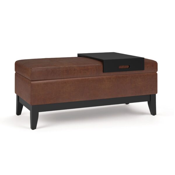 Oregon - Storage Ottoman Bench With Tray - Distressed Saddle Brown