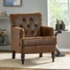 Vitality - Club Chair With Button Tufted Diamond Stitching And Turned Legs - Brown - Image 5
