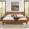 Aspen - King Vertical Tufted Headboard Platform Bed Set - Caramel Tan Brown - Image 12