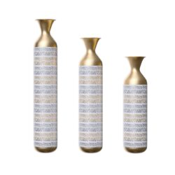 High Floor Vase Flowers Oversized Floor Vase (Set of 3) Large Metal Glazed Vases Pampas Prairie Twigs Vintage Oversized Vases Living Room Bedroom Family Farmhouse - Blue / Gold
