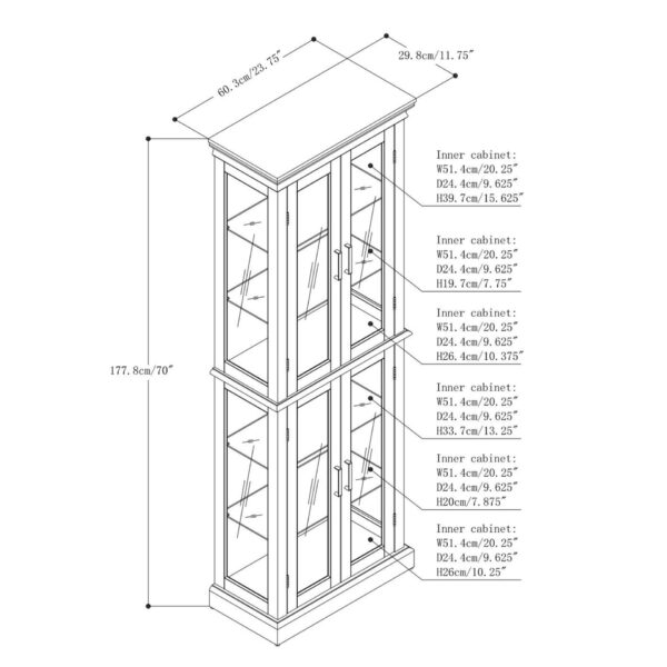 Curio Cabinet Lighted Curio Diapaly Cabinet With Adjustable Shelves And Mirrored Back Panel, Tempered Glass Doors (6 Tier), (E26 Light Bulb Not Included) - Oak