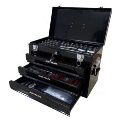 20'' Portable 3 Drawer Steel Toolbox, 4 Layers Of Tools With Metal Latches, With Top Storage Tray And Carrying Handle, Multi Function Tool Storage For Garage, Home, Or Workbench - Black