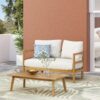 Outdoor Coffee Table Set With Loveseat And Cushion - Brown / White - Image 8