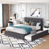 Queen Size Upholstered Platform Bed With 2 Drawers And 1 Twin Long Trundle - Dark Gray - Image 19