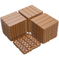 Plastic Interlocking Deck Tiles, (Set of 44), Patio Flooring Outdoor Waterproof All Weather Use For Garden Poolside Front / Back Yard - Burlywood
