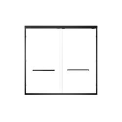 Aluminum Frame Double Sliding Soft Close Bathtub Shower Door, 1 / 4" Tempered Glass And Dual 304 Stainless Steel Handles - Matte Black