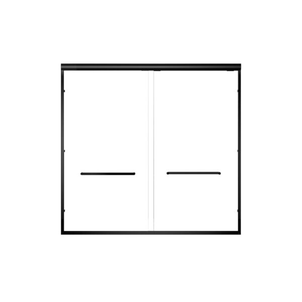 Aluminum Frame Double Sliding Soft Close Bathtub Shower Door, 1 / 4" Tempered Glass And Dual 304 Stainless Steel Handles - Matte Black