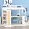 Twin Size Loft Bed With Ladder, Shelves, And Desk - White - Image 10