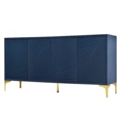 Modern 4 Door Sideboard With Creative Carved Surface And Adjustable Shelves - Light Blue