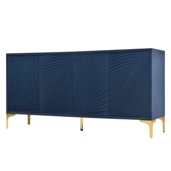 Modern 4 Door Sideboard With Creative Carved Surface And Adjustable Shelves - Light Blue