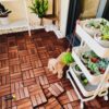 Acacia Wood Interlocking Deck Tiles Checker Pattern, 10 Piece Square Acacia Hardwood Outdoor Flooring For Patio, Bancony, Pool Side - Brown - Image 15