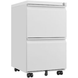 Metal 2 Drawer Mobile File Cabinet With Lock, Under Desk Office Steel Filing Cabinet, 25.6''H Legal / Letter Size Files Storage Cabinet - White