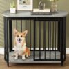 Furniture Style Dog Crate For Small And Medium Dogs, Wooden Cage Indoor Kennel Furniture, Modern Dog Crate End Table With Double Doors - Gray - Image 16