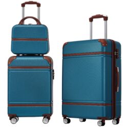 Hardshell Luggage Sets 3 Pieces 20" / 24" Luggages And Cosmetic Case Spinner Suitcase With Tsa Lock Lightweight - Blue - Blue