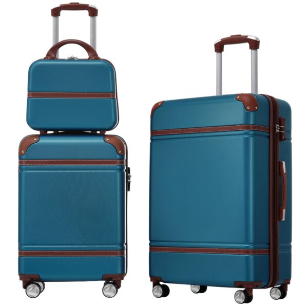 Hardshell Luggage Sets 3 Pieces 20" / 24" Luggages And Cosmetic Case Spinner Suitcase With Tsa Lock Lightweight - Blue - Blue