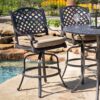 Elegant Cast Aluminum Counter Stool Set With Cushions, All Weather Design - Dark Brown - Image 2