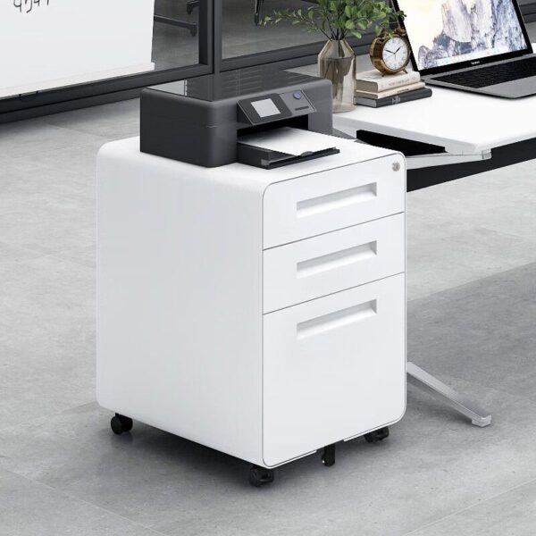 3 Drawer Mobile File Cabinet Under Desk Office, Simple Style Versatile Storage Cabinet For Legal / Letter / A4 Files, 5 Wheel Design Anti-Tilting Cold Rolled Steel Waterproof Moisture-Proof - White