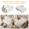 Pull Out Sofa Bed, 3 Seat Convertible Sleeper Sofa With 2 In 1 Pillow And Blanket Set Multifunctional Velvet Loveseat Bed - Beige - Image 14