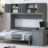 Queen Size Wall Murphy Bed With Desk And Storage Shelves And Big Cabinets - Gray - Image 18