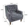 Accent Chair, Living Room Chair, Footrest Chair Set With Vintage Brass Studs, Button Tufted Upholstered Armchair For Living Room, Comfy Reading Chair For Bedroom, Reception Room - Gray - Image 3