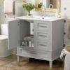Bathroom Vanity, Modern Bathroom Cabinet With Sink Combo Set, Bathroom Storage Cabinet With A Soft Closing Door And 3 Drawers, Solid Wood Frame - Gray - Image 3