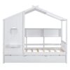 Twin Size House Bed With Trundle, Modern Design For Kids With Storage Shlef - White - Image 3
