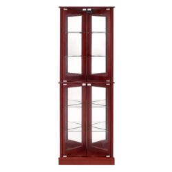 Corner Curio Dispaly Cabinet With Lights, Adjustable Tempered Glass Shelves, Mirrored Back (E26 Light Bulb Not Included) - Cherry