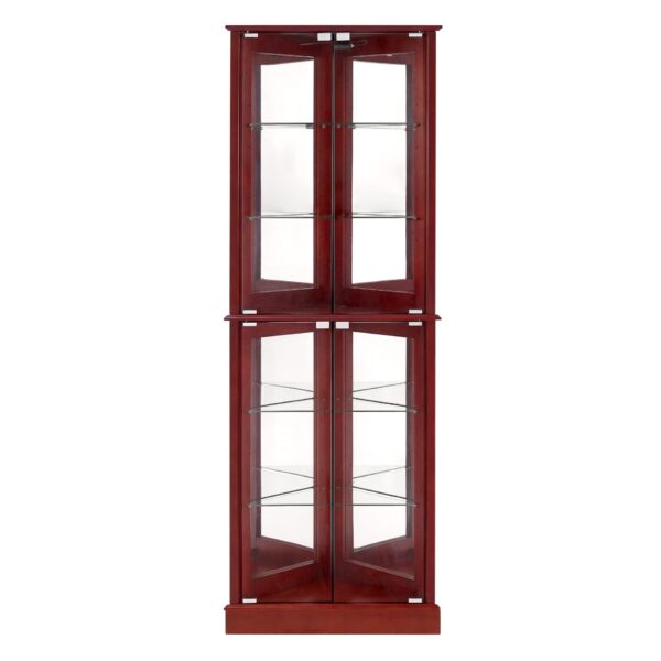 Corner Curio Dispaly Cabinet With Lights, Adjustable Tempered Glass Shelves, Mirrored Back (E26 Light Bulb Not Included) - Cherry