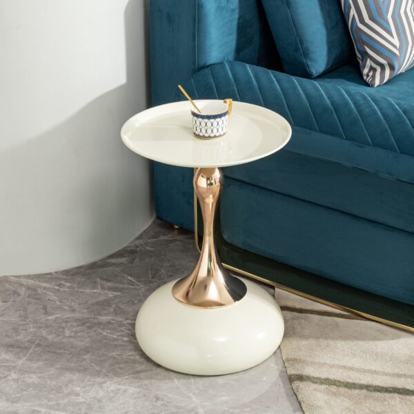 Modern Small Round Side Table For Small Spaces Carbon Steel Cocktail Table - Milk White