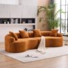 Compression Sofa:4 Seater Orange Sofa With Wood Grain Chenille Fabric, 30D, 60 Hardness Full Sponge, 4 Pillows For Living Room, Home Furniture Sleeper Sectional Sofa For Apartment - Image 21