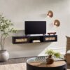 Modern Rattan Door Floating TV Stand For TVs Up To 65" - Black - Image 5