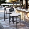Modern Outdoor Bar Stools, Patio Chairs With Backrest And Footrest, Weather Resistant, Sunbrella Cushions (Set of 2) - Ember Black - Image 2