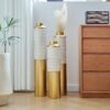 Modern Droplet Shaped Floor Vase Set Honeycomb Design, 3 Piece Metal Decorative Vases For Home Interior Display - Gold / White - Image 7